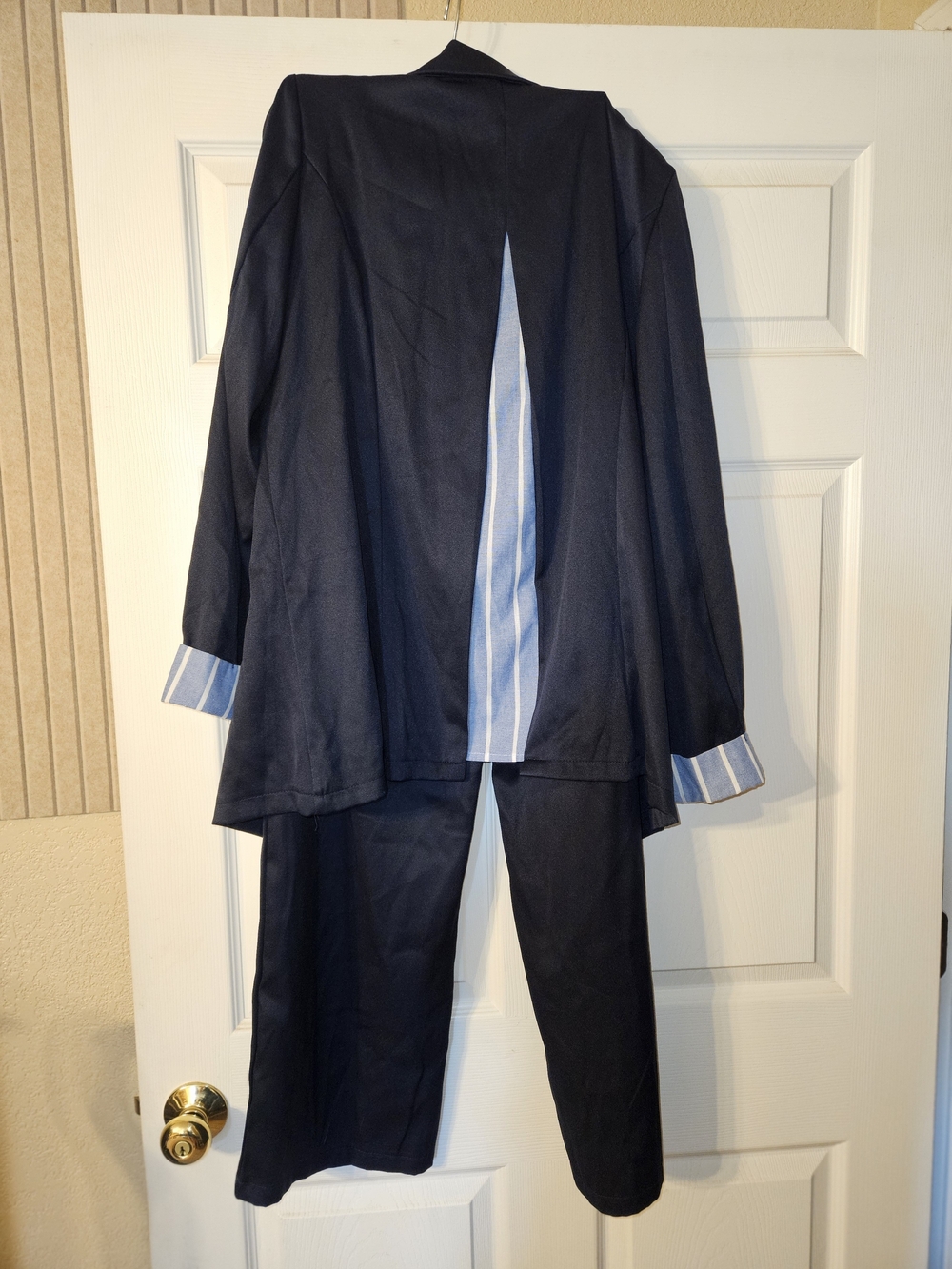 SHEIN Navy Blue Two-Piece Pantsuit with Light Blue Stripe Accents - Picture 6 of 16